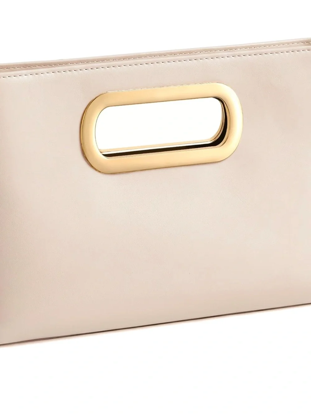 Cream Leather Clutch with Gold Oval Handle
